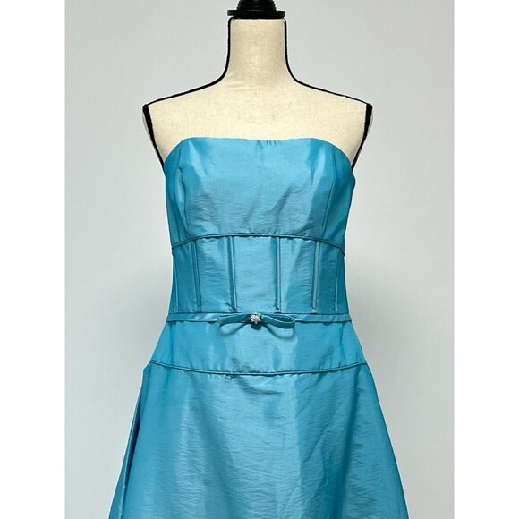 Pinky & Me Party Dress Size 14 Blue Strapless Convertible Dainty Rhinestone Bow - Picture 7 of 13